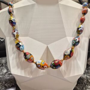 Vintage Millefiori Glass Bead Necklace | Graduated 27" | Venetian Murano